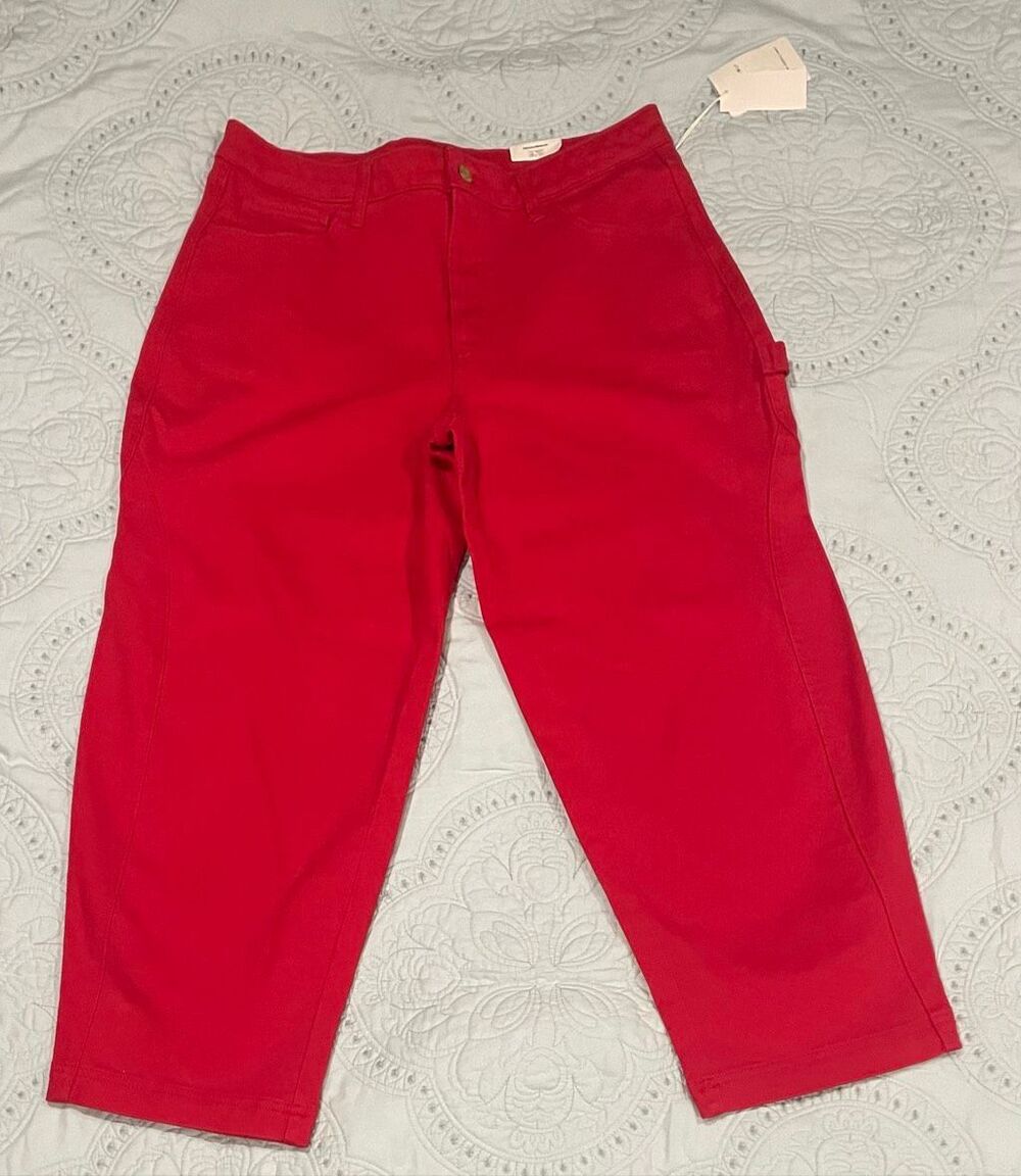 Free Assembly Mid Ride Barrel Leg Red Jeans 12 New